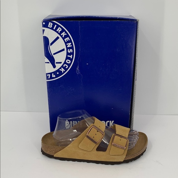 Birkenstock Shoes - Birkenstock Arizona sandal slide taupe Latte suede strap soft footbed new 41 10